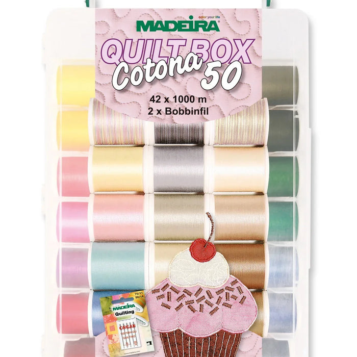 Madeira Cotona 50 assortment box of 42 cotton thread spools in graduated colors at Thread Works