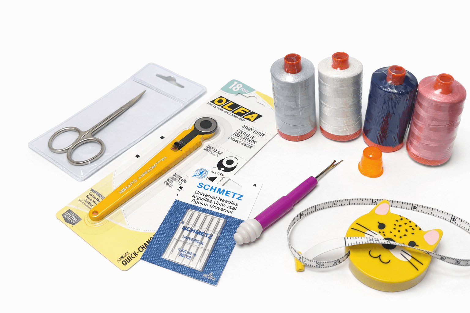 ThreadWorks beginner sewing starter kit with rotary cutter, thread and needles