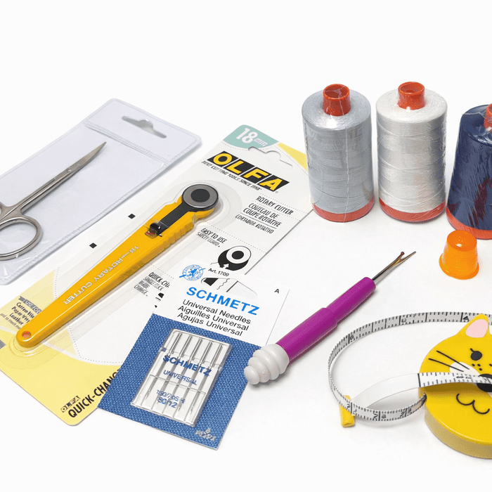 ThreadWorks beginner sewing starter kit with rotary cutter, thread and needles