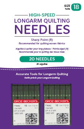 Sewing machine needles in multiple types and sizes