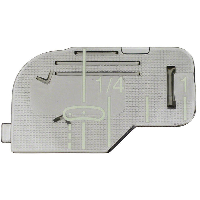 Baby Lock and Brother OEM needle plate with a quarter-inch seam guide marked on the plate, at Thread Works
