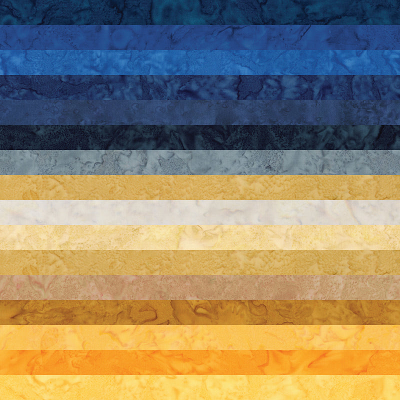 Expressions Batiks Hand-Dyes Tuscan Blue 10" Stacker / layer-cake-size squares by Riley Blake Designs showing 42 precut 10" x 10" fabric squares for quilting and sewing