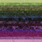 Expressions Batiks Hand-Dyes Twilight Grove 10" Stacker / layer-cake-size squares by Riley Blake Designs showing 42 precut 10" x 10" fabric squares for quilting and sewing