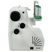 The Janome CoverPro 1000CPX configured with the free arm exposed for sewing cuffs and sleeves.