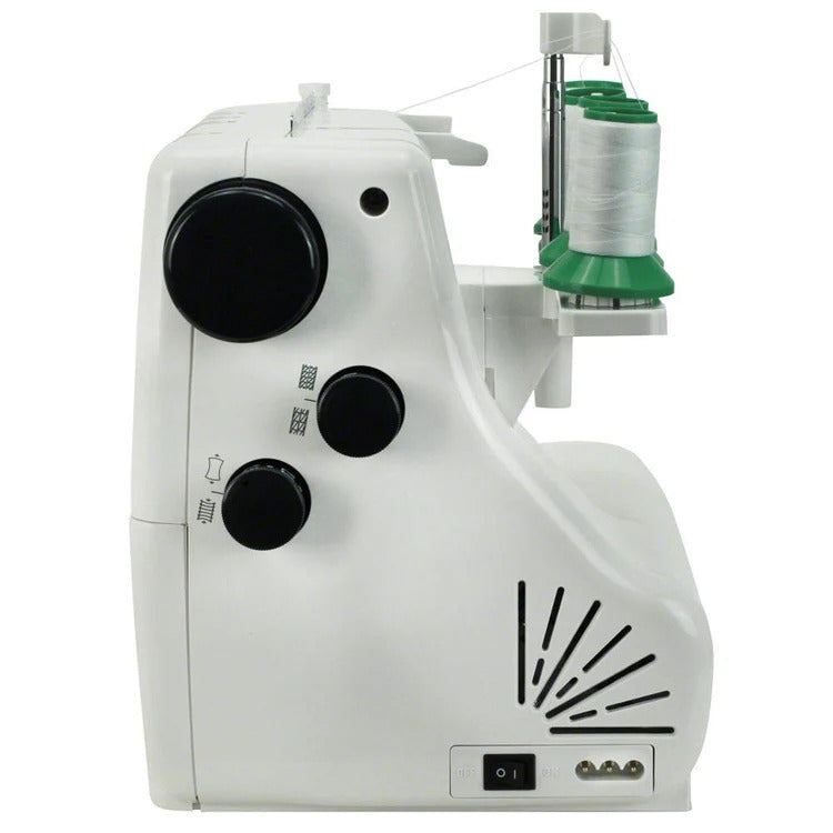 The Janome CoverPro 1000CPX configured with the free arm exposed for sewing cuffs and sleeves.