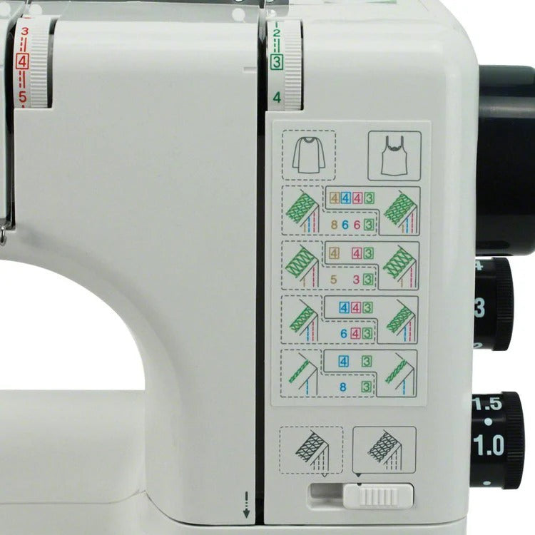 The Janome CoverPro 1000CPX configured with the free arm exposed for sewing cuffs and sleeves.