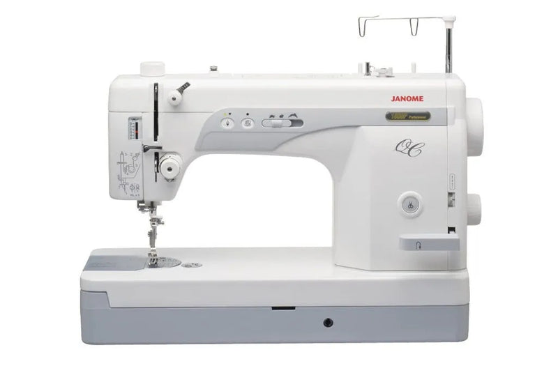 Janome 1600P-QC high-speed straight stitch sewing machine front view showcasing the aluminum body.