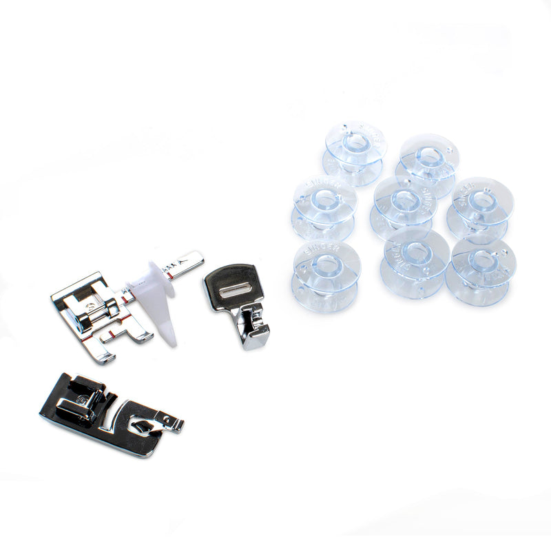 SINGER® Essential Sewing Kit – 3 Presser Feet & 8 Class 15 Bobbins