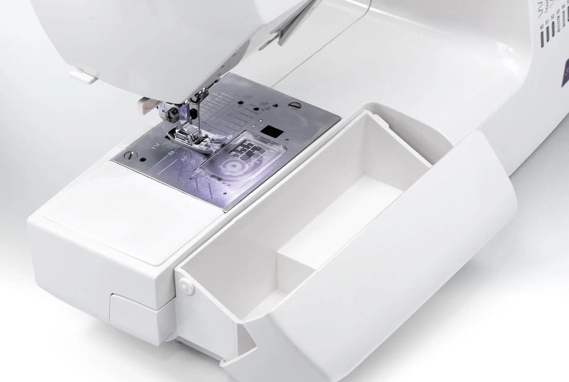Janome 3160QDC-G computerized sewing and quilting machine in grapevine purple front view displaying the navigation layout.