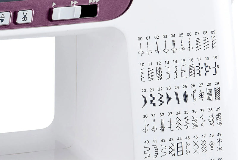 Janome 3160QDC-G computerized sewing and quilting machine in grapevine purple front view displaying the navigation layout.