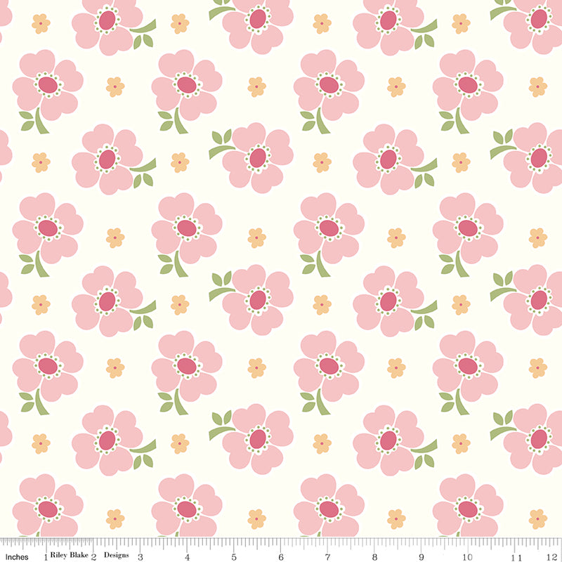 Lori Holt Bee Vintage Pink 108" wideback quilt backing by Riley Blake Designs showing One 3-yard package of 107"/108"-wide quilting cotton for quilting and sewing