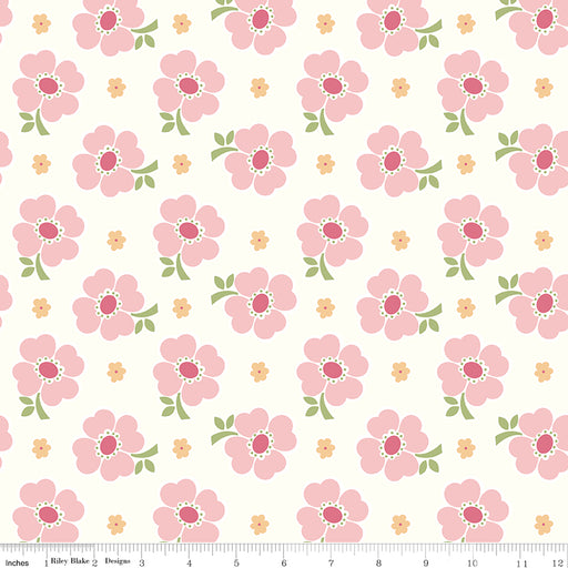 Lori Holt Bee Vintage Pink 108" wideback quilt backing by Riley Blake Designs showing One 3-yard package of 107"/108"-wide quilting cotton for quilting and sewing