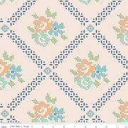 Lori Holt Mercantile Adore Blues 108" wideback quilt backing by Riley Blake Designs showing One 3-yard package of 107"/108"-wide quilting cotton for quilting and sewing