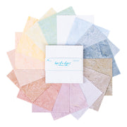 Expressions Batiks Hand-Dyes Cotton Candy 5" Stacker / charm-square-size precuts by Riley Blake Designs showing 42 precut 5" x 5" fabric squares for quilting and sewing