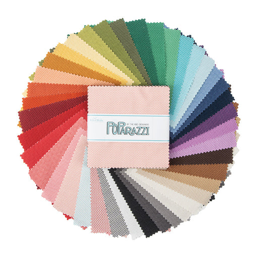 POParazzi 5" Stacker / charm-square-size precuts by Riley Blake Designs showing 42 precut 5" x 5" fabric squares for quilting and sewing
