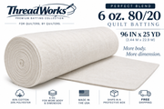 ThreadWorks Perfect Blend 6 oz 80/20 quilt batting roll, 96 inch x 25 yards, made in USA