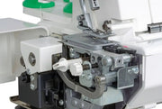 Janome MyLock 654D 4-thread overlock serger front view showcasing the color-coded threading guide and tension dials.