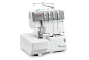 Janome MyLock 654D 4-thread overlock serger front view showcasing the color-coded threading guide and tension dials.