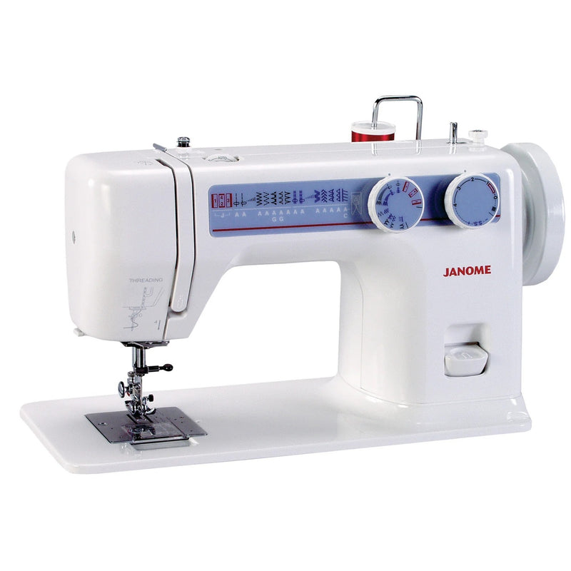 Janome 712T non-electric treadle sewing machine front view showcasing the oversized handwheel and flatbed design.