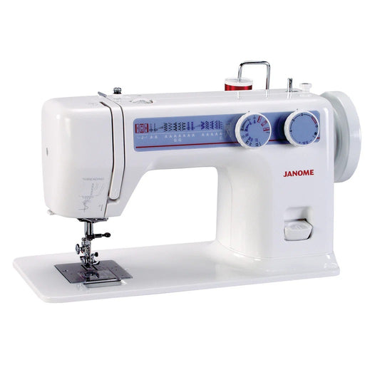 Janome 712T non-electric treadle sewing machine front view showcasing the oversized handwheel and flatbed design.