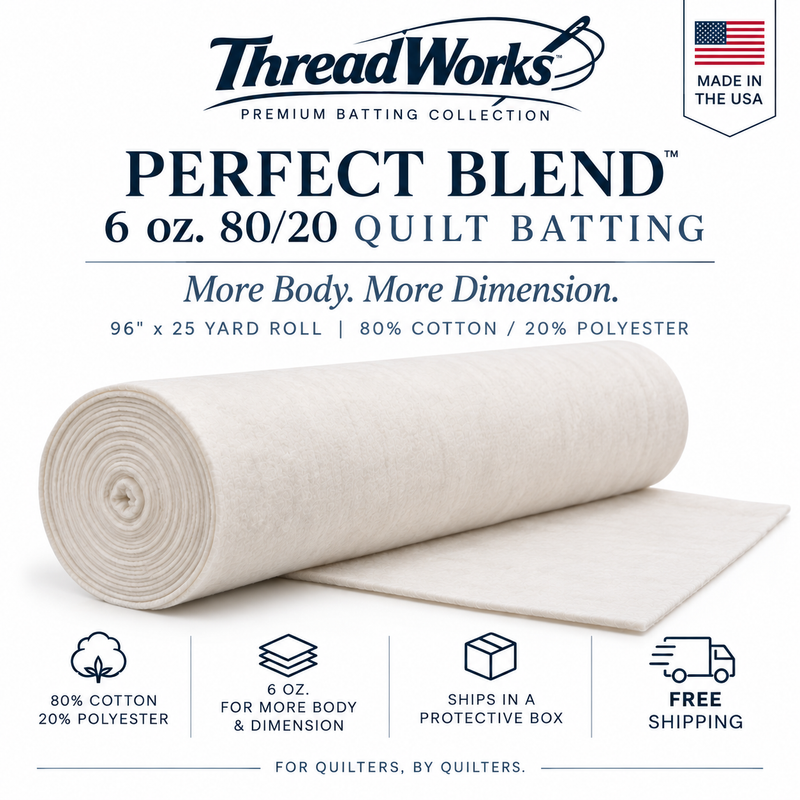 ThreadWorks Perfect Blend 6 oz. 80/20 Quilt Batting Roll – 96" x 25 Yards