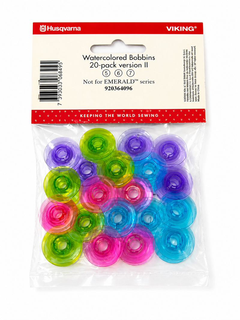 Husqvarna Viking Watercolored Bobbins – 20 Pack | Version 1 & 2 | Fits Designer, Sapphire, Platinum