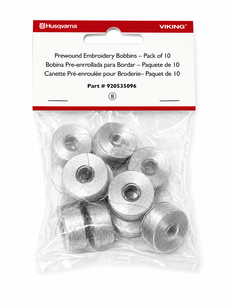 Husqvarna Viking Prewound Embroidery Bobbins – 10 Pack | White or Black | Fits Epic & Ruby 90