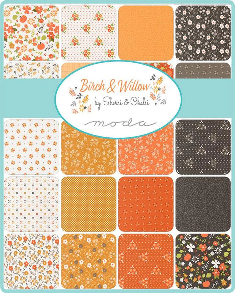 Birch and Willow Moda Charm Pack fabric assortment in orange, gold and smoky neutrals, 37720PP