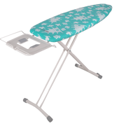 ironMATIK Space Surfer Pagoda Blue ironing board with patterned cover and iron rest