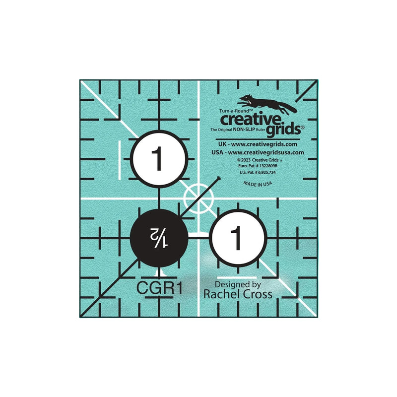 Creative Grids CGR1 one and a half inch square quilt ruler showing non slip grip texture.
