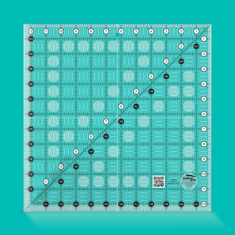 Creative Grids CGR12 twelve and a half inch square acrylic quilt ruler with black and white grid markings.