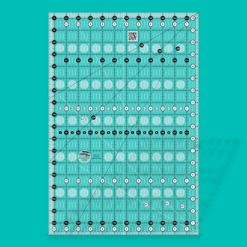 Creative Grids CGR1218 twelve and a half by eighteen and a half inch large rectangle quilt ruler.