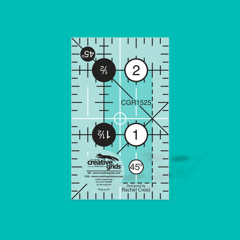 Creative Grids CGR1525 one and a half by two and a half inch mini rectangle quilt ruler.