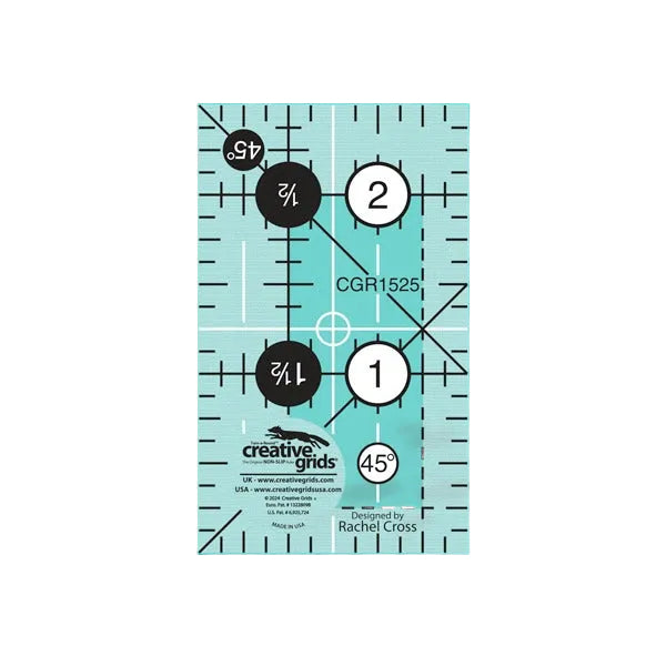 Creative Grids CGR1525 one and a half by two and a half inch mini rectangle quilt ruler.