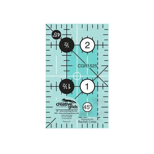 Creative Grids CGR1525 one and a half by two and a half inch mini rectangle quilt ruler.