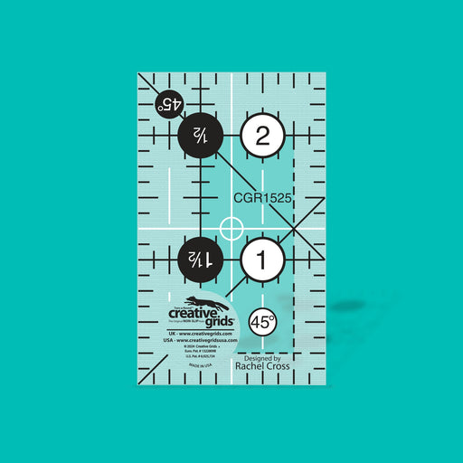 Creative Grids CGR1525 one and a half by two and a half inch mini rectangle quilt ruler.