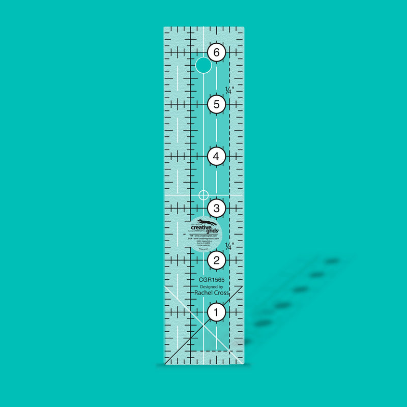 Creative Grids CGR1565 one and a half by six and a half inch narrow rectangle quilt ruler.