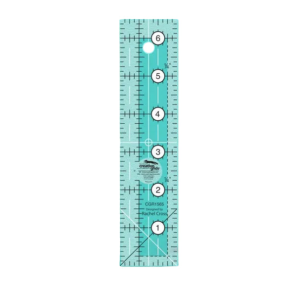 Creative Grids CGR1565 one and a half by six and a half inch narrow rectangle quilt ruler.