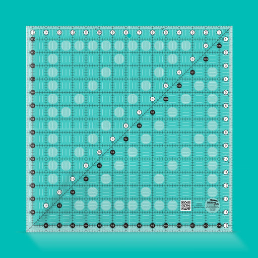 Creative Grids CGR15 fifteen and a half inch extra large square quilt ruler with non slip grip ring markings.