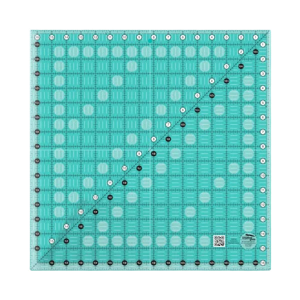 Creative Grids CGR16 sixteen and a half inch extra large square quilt ruler showing non slip grip ring markings.