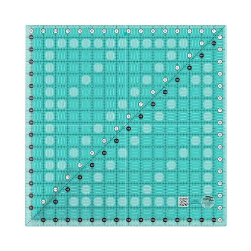 Creative Grids CGR16 sixteen and a half inch extra large square quilt ruler showing non slip grip ring markings.