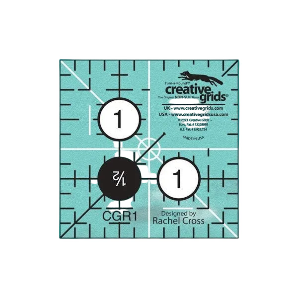 Creative Grids CGR1 one and a half inch square quilt ruler showing non slip grip texture.
