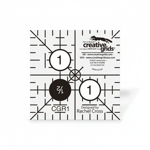 Creative Grids CGR1 one and a half inch square quilt ruler showing non slip grip texture.