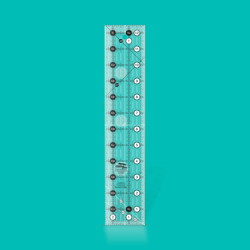 Creative Grids CGR212 two and a half by twelve and a half inch rectangle quilt ruler with non slip backing.