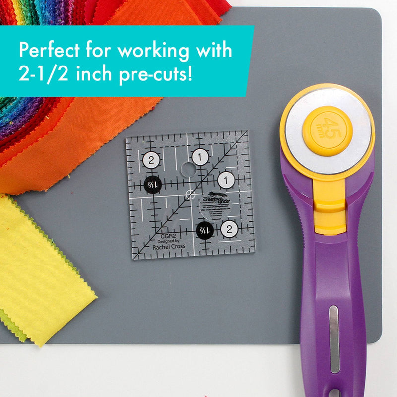 Creative Grids CGR2 two and a half inch square quilt ruler with non slip ring grips.