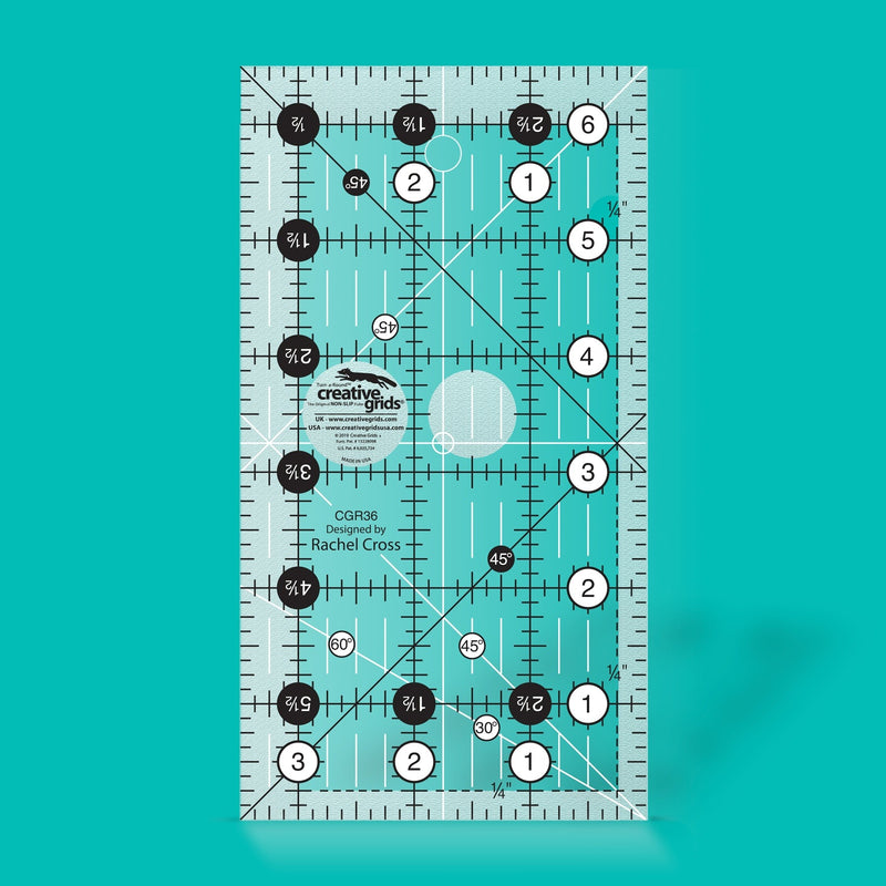 Creative Grids CGR36 three and a half by six and a half inch rectangle quilt ruler with non slip backing.