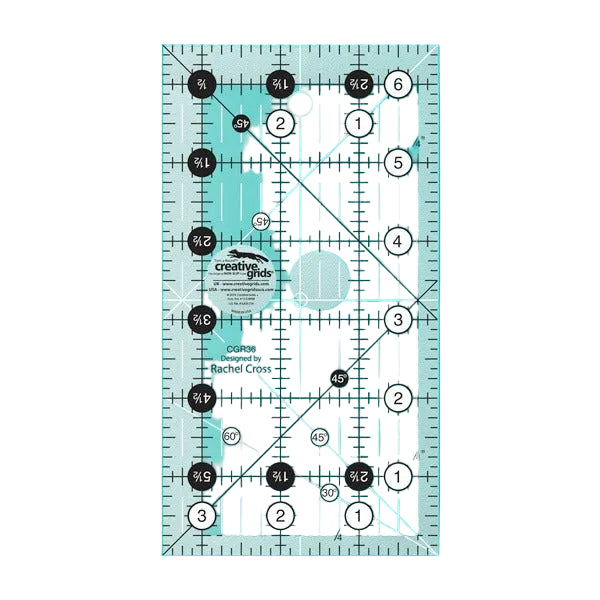 Creative Grids CGR36 three and a half by six and a half inch rectangle quilt ruler with non slip backing.