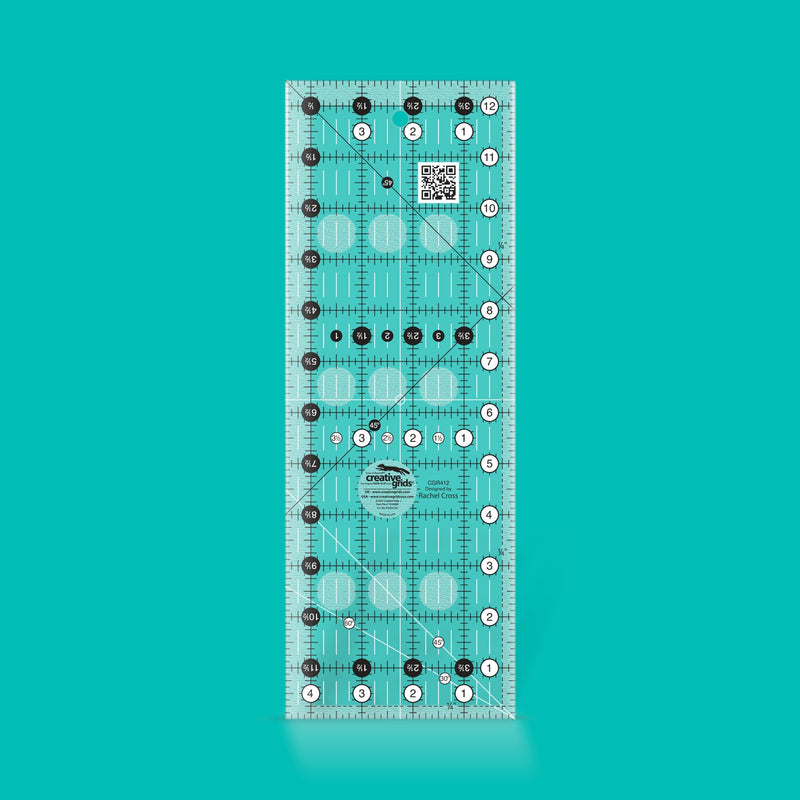 Creative Grids CGR412 four and a half by twelve and a half inch rectangle quilt ruler with non slip backing.