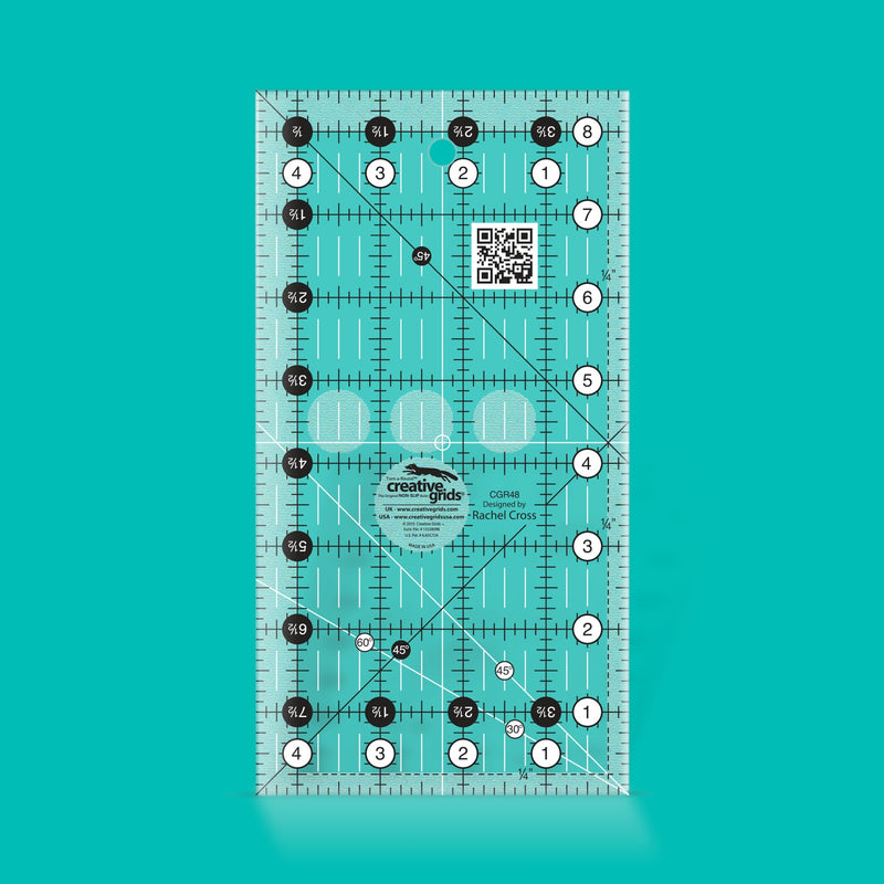 Creative Grids CGR48 four and a half by eight and a half inch rectangle quilt ruler with non slip backing.