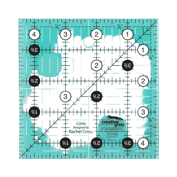 Creative Grids CGR4 four and a half inch square quilt ruler with non slip ring grips.